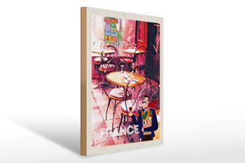 Panneau en bois voyage 30x40cm France restaurant peinture chaises 1