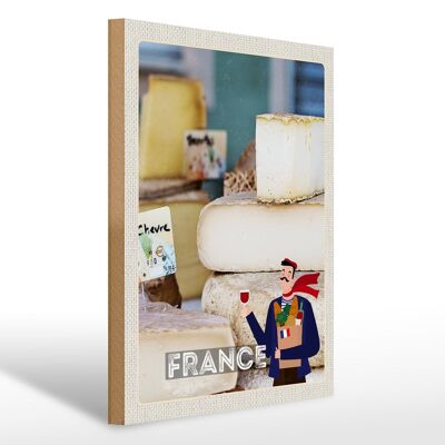 Cartel de madera viaje 30x40cm Francia diferentes tipos de queso