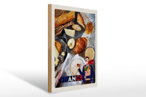 Holzschild Reise 30x40cm Frankreich Camembert Croissant Birne