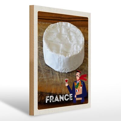 Cartel de madera viaje 30x40cm Francia baguette con queso Camembert