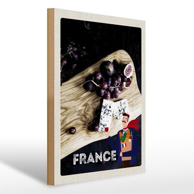 Cartel de madera viaje 30x40cm Francia uvas higos molde queso