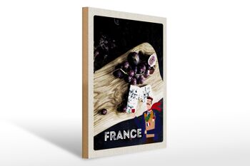 Panneau en bois voyage 30x40cm France raisins figues moule fromage 1