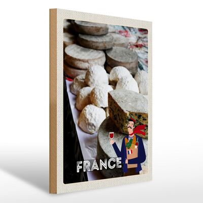 Cartel de madera viaje 30x40cm Francia molde queso vino comida