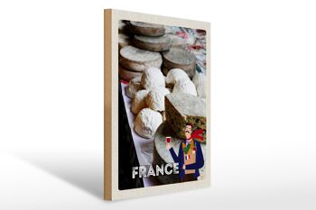 Panneau en bois voyage 30x40cm France moule fromage vin nourriture 1