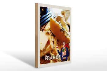 Panneau en bois voyage 30x40cm France fromages vin baguette 1