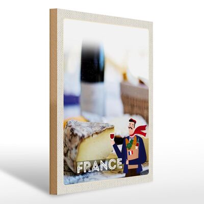 Cartel de madera viaje 30x40cm Francia molde queso croissant