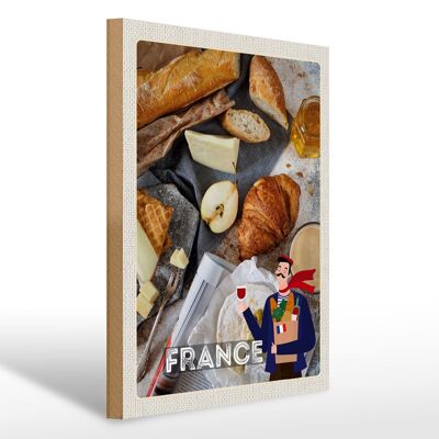 Cartel de madera viaje 30x40cm Francia queso miel baguette