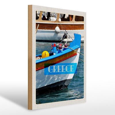 Holzschild Reise 30x40cm Greece Griechenland Sommer Boot Meer