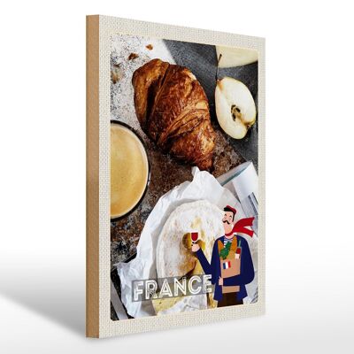 Cartello in legno da viaggio 30x40 cm Francia caffè croissant pera