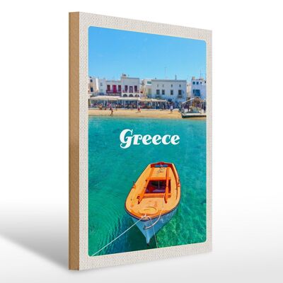 Cartel de madera viaje 30x40cm Grecia Grecia mar barco playa