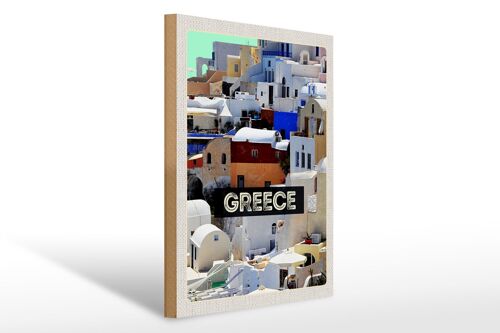 Holzschild Reise 30x40cm Greece Griechenland Häuser Urlaub
