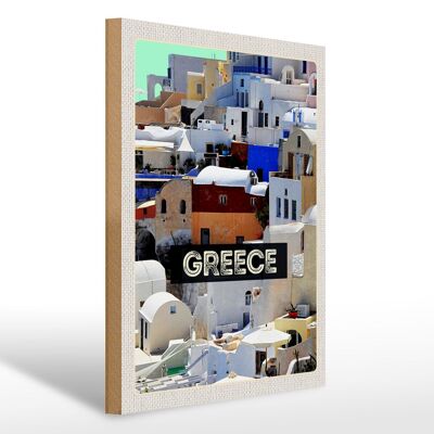 Wooden sign travel 30x40cm Greece houses holiday