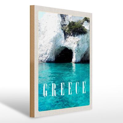 Cartello in legno da viaggio 30x40 cm Grecia mare spiaggia pietra grotta vacanza