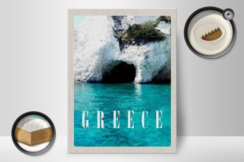 Panneau en bois voyage 30x40cm Grèce mer plage pierre grotte vacances 2