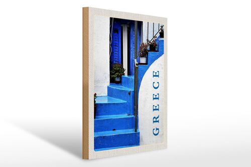 Holzschild Reise 30x40cm Greece Griechenland blaue Treppen
