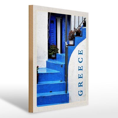 Holzschild Reise 30x40cm Greece Griechenland blaue Treppen