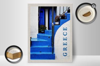 Panneau en bois voyage 30x40cm Grèce Grèce escaliers bleus 2