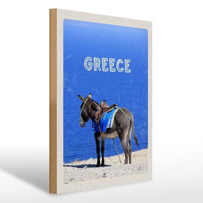 Cartel de madera viaje 30x40cm Grecia Grecia burro vista mar