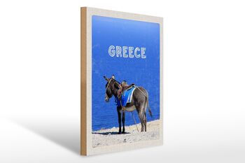 Panneau en bois voyage 30x40cm Grèce Grèce âne vue mer 1