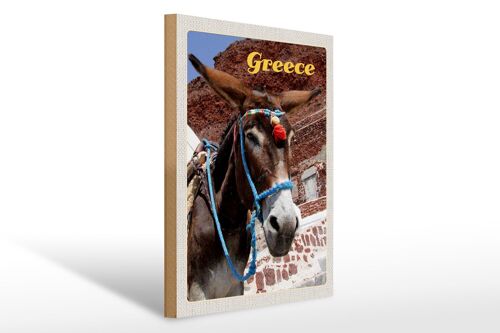 Holzschild Reise 30x40cm Greece Griechenland Esel auf Gebirge