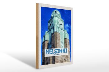 Panneau en bois voyage 30x40cm architecture église Helsinki Finlande 1