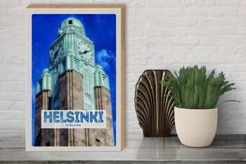 Panneau en bois voyage 30x40cm architecture église Helsinki Finlande 3