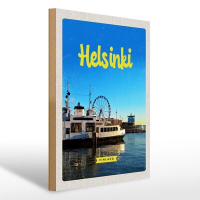 Panneau en bois voyage 30x40cm Helsinki Finlande bateau grande roue