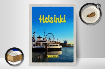 Panneau en bois voyage 30x40cm Helsinki Finlande bateau grande roue 2