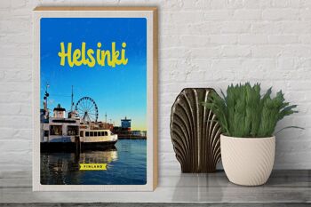 Panneau en bois voyage 30x40cm Helsinki Finlande bateau grande roue 3