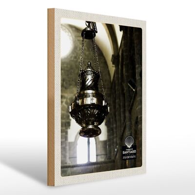 Panneau en bois voyage 30x40cm Espagne lanterne d'église Moyen Âge