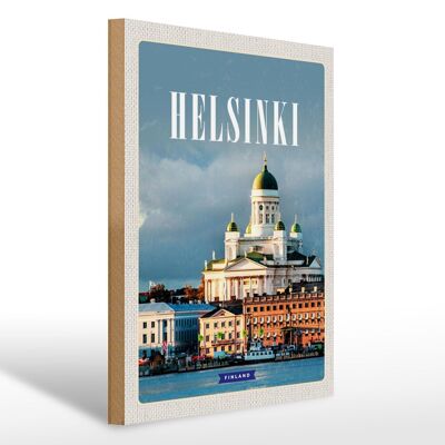 Cartel de madera viaje 30x40cm Helsinki Finlandia iglesia de la ciudad del mar