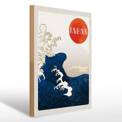 Cartel de madera viaje 30x40cm Japón Asia olas mar marea vacaciones