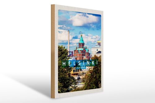 Holzschild Reise 30x40cm Helsinki Finnland Architektur Kirche