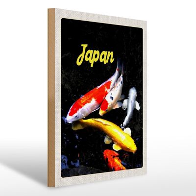 Cartel de madera viaje 30x40cm Japón Asia Pez Koi rojo oro blanco