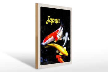 Panneau en bois voyage 30x40cm Japon Asie Poisson Koi rouge or blanc 1