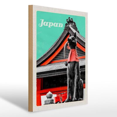 Cartel de madera de viaje 30x40cm Estatua Kitsune del Templo Miyajima de Japón