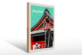 Panneau en bois voyage 30x40cm, statue Kitsune du temple Miyajima du japon 1
