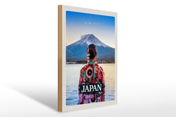 Panneau en bois voyage 30x40cm Japon femme montagnes vêtements neige 1