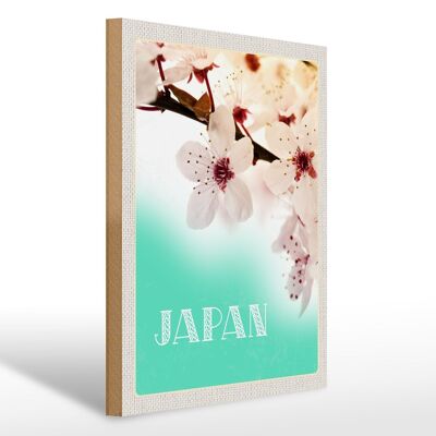 Cartel de madera viaje 30x40cm Japón Asia flores de cerezo naturaleza