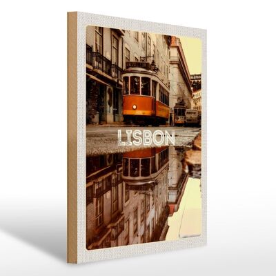 Cartello in legno da viaggio 30x40 cm Lisbona Europa tram città