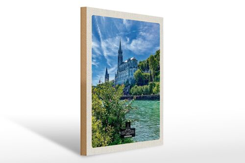 Holzschild Reise 30x40cm Frankreich Lourdes Meer Kirche Natur