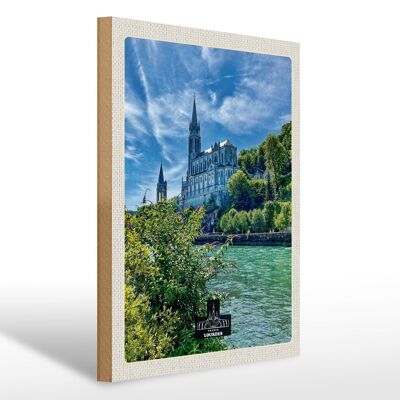 Holzschild Reise 30x40cm Frankreich Lourdes Meer Kirche Natur