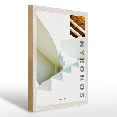 Cartel de madera viaje 30x40cm Mykonos Grecia escalera blanca