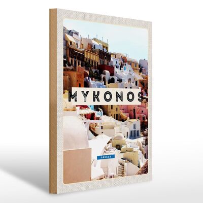Cartel de madera viaje 30x40cm Grecia Mykonos Grecia vacaciones