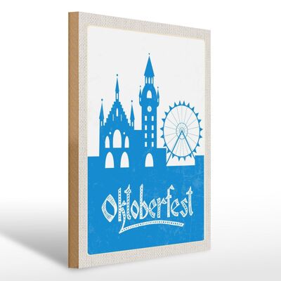Cartel de madera viaje 30x40cm Oktoberfest de Munich Noria azul