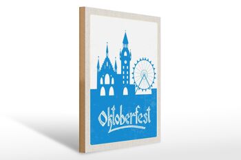 Panneau en bois voyage 30x40cm Munich Oktoberfest grande roue bleu 1