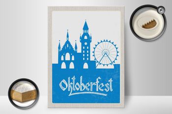 Panneau en bois voyage 30x40cm Munich Oktoberfest grande roue bleu 2