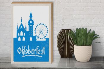 Panneau en bois voyage 30x40cm Munich Oktoberfest grande roue bleu 3