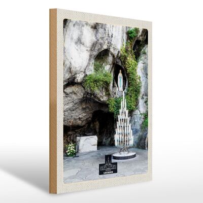 Targa in legno da viaggio 30x40 cm Francia Lourdes Jesus candele