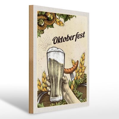 Cartel de madera de viaje 30x40cm Munich Oktoberfest pretzel cerveza salchicha